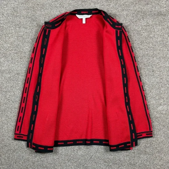 Vintage Tricoville Red Wool Blend Cardigan Sweater Women’s 8 Medium Black Trim - Picture 3 of 8